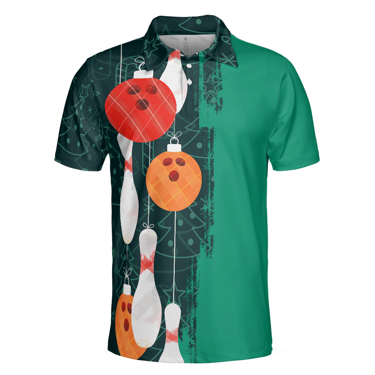Bowling Men Polo Shirt - Christmas Bowling Decoration Light, Christmas Pattern Bowling Polo Shirt - Gift For Friend, Family, Bowling Lovers - Image 4