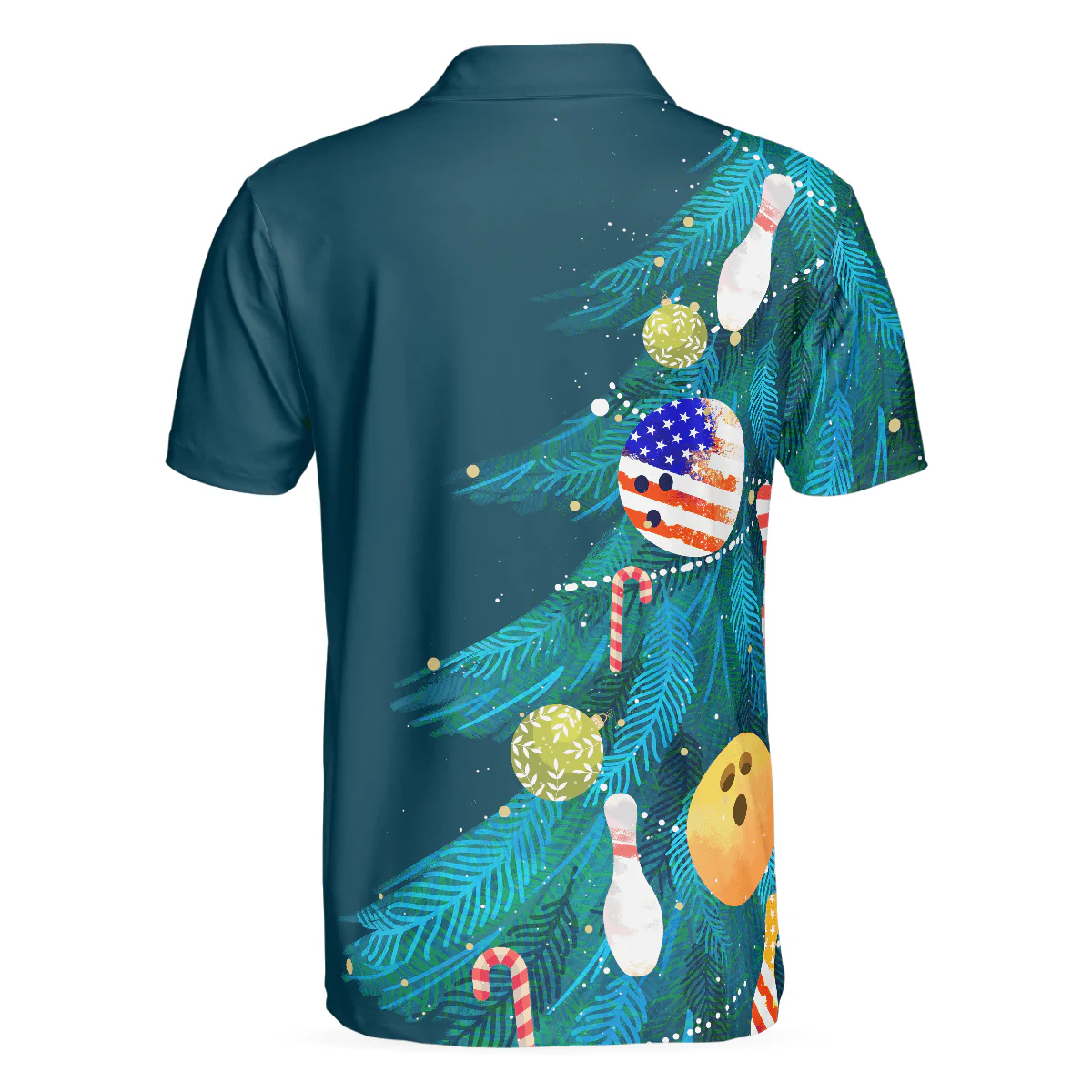 Bowling Men Polo Shirt - Christmas Tree Decorations with Bowling, American Flag Bowling Polo Shirt - Gift For Friend, Family, Bowling Lovers - Image 3