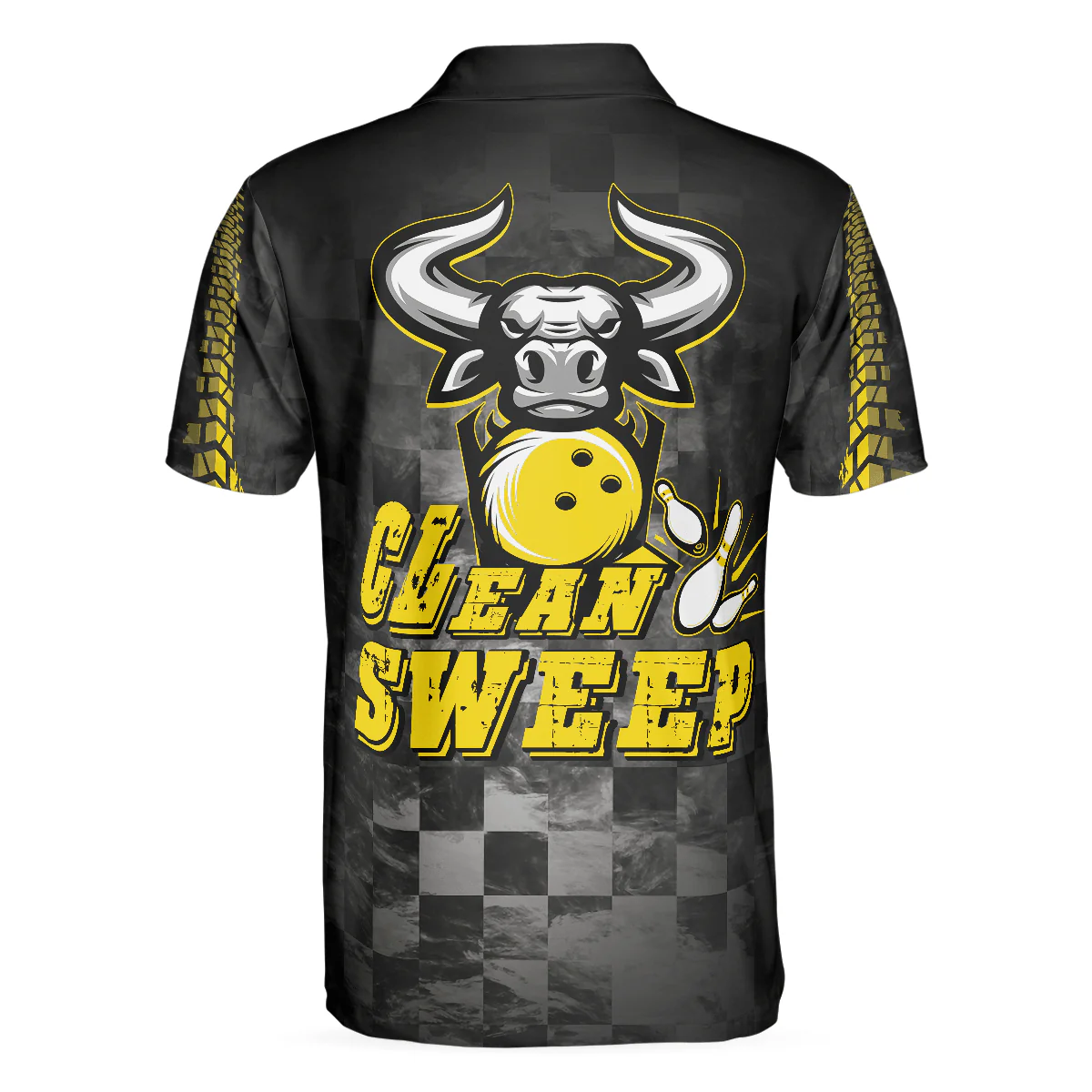 Bowling Men Polo Shirt - Clean Sweep Bowling Bull, Checker Pattern Bowling Polo Shirt - Gift For Friend, Family, Bowling Lovers - Image 3