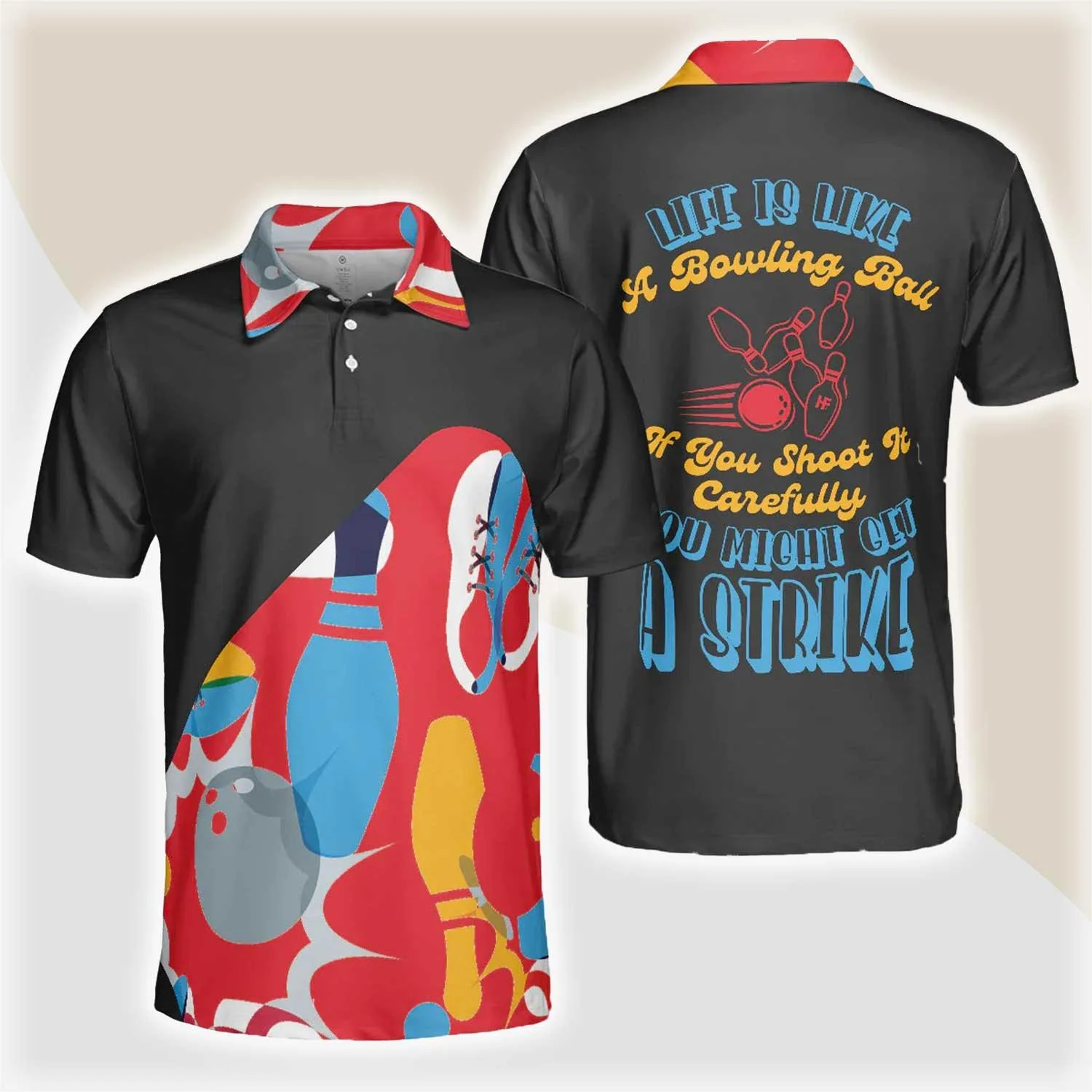 Bowling Men Polo Shirt - Colorful Tenpin Bowling Men Polo Shirt, Life Is Like A Bowling Polo Shirt - Gift For Friend, Family, Bowling Lovers