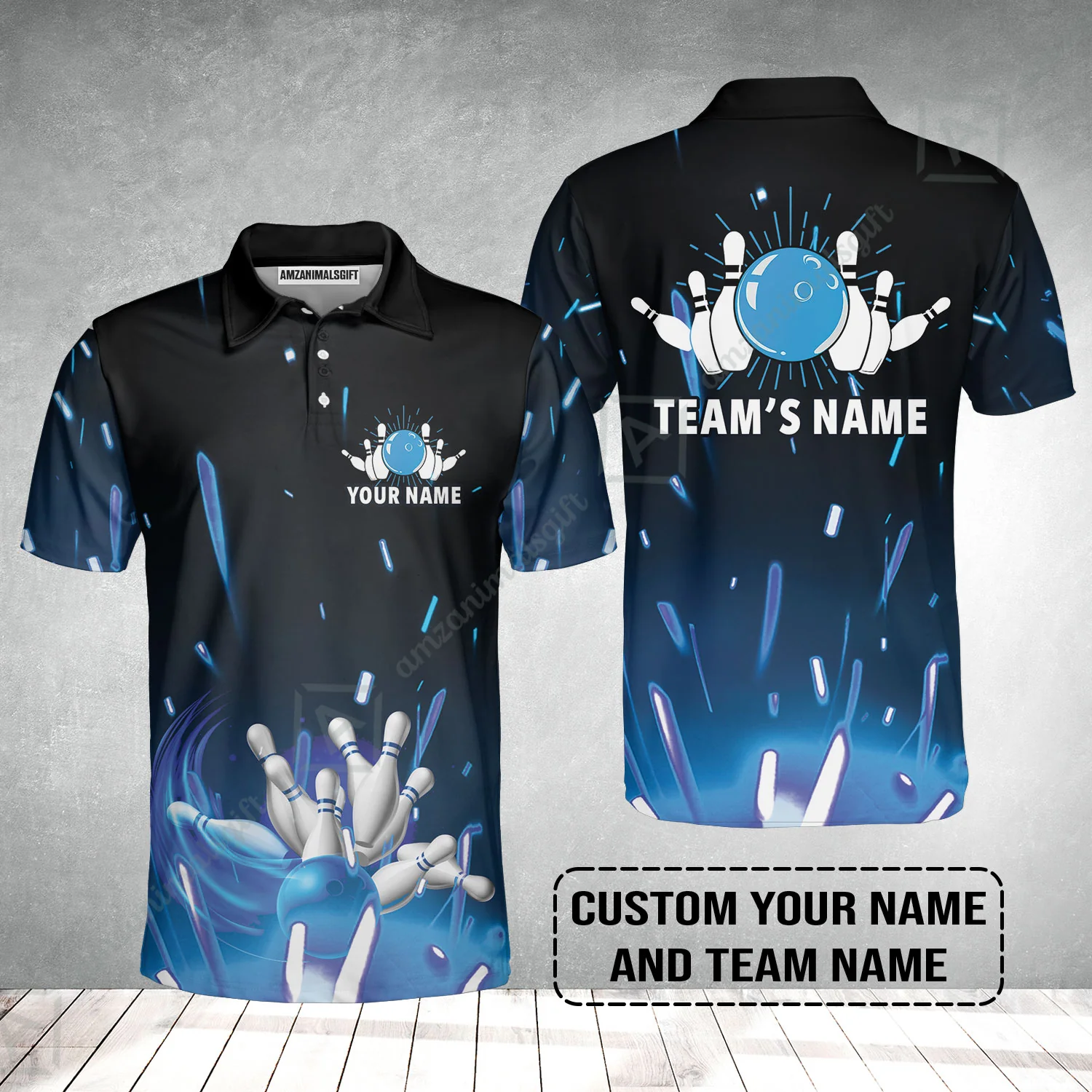 Bowling Men Polo Shirt Custom Name - Blue Bowling Personalized Bowling Polo Shirt - Gift For Friend, Family, Bowling Lovers - Image 2