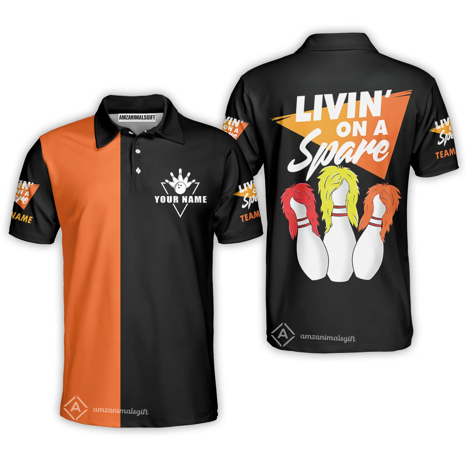 Bowling Men Polo Shirt Custom Name - Bowling Livin' On A Spare Personalized Bowling Polo Shirt - Perfect Gift For Friend, Family, Bowling Lovers - Image 3