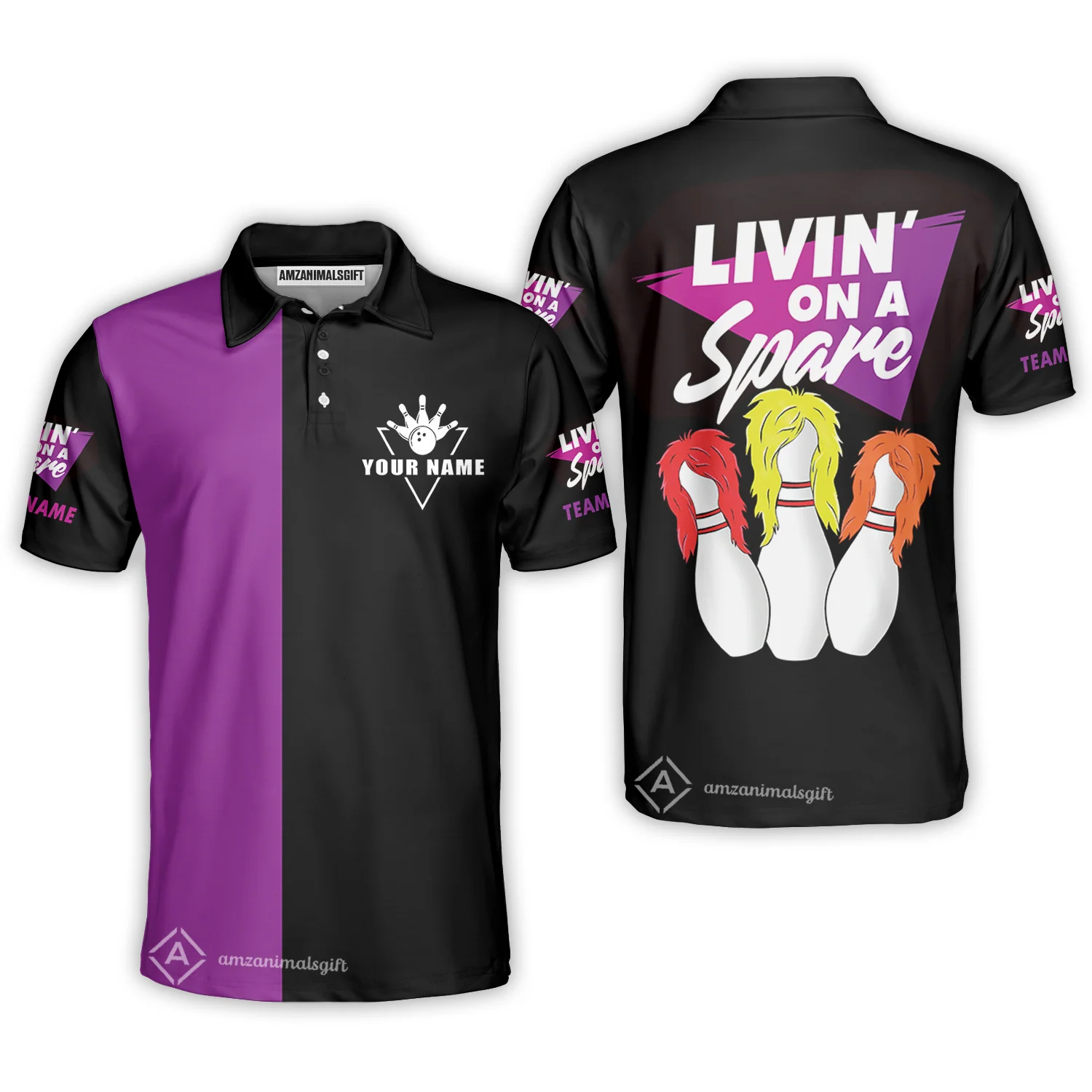 Bowling Men Polo Shirt Custom Name - Bowling Livin' On A Spare Personalized Bowling Polo Shirt - Perfect Gift For Friend, Family, Bowling Lovers - Image 4