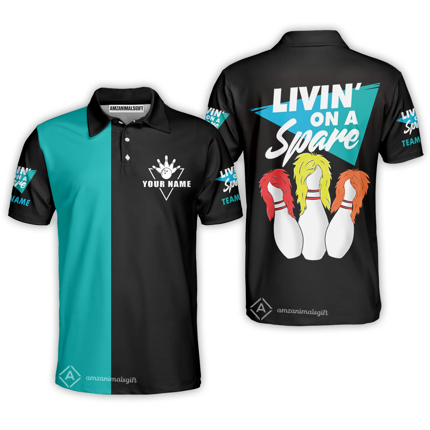 Bowling Men Polo Shirt Custom Name - Bowling Livin' On A Spare Personalized Bowling Polo Shirt - Perfect Gift For Friend, Family, Bowling Lovers - Image 5