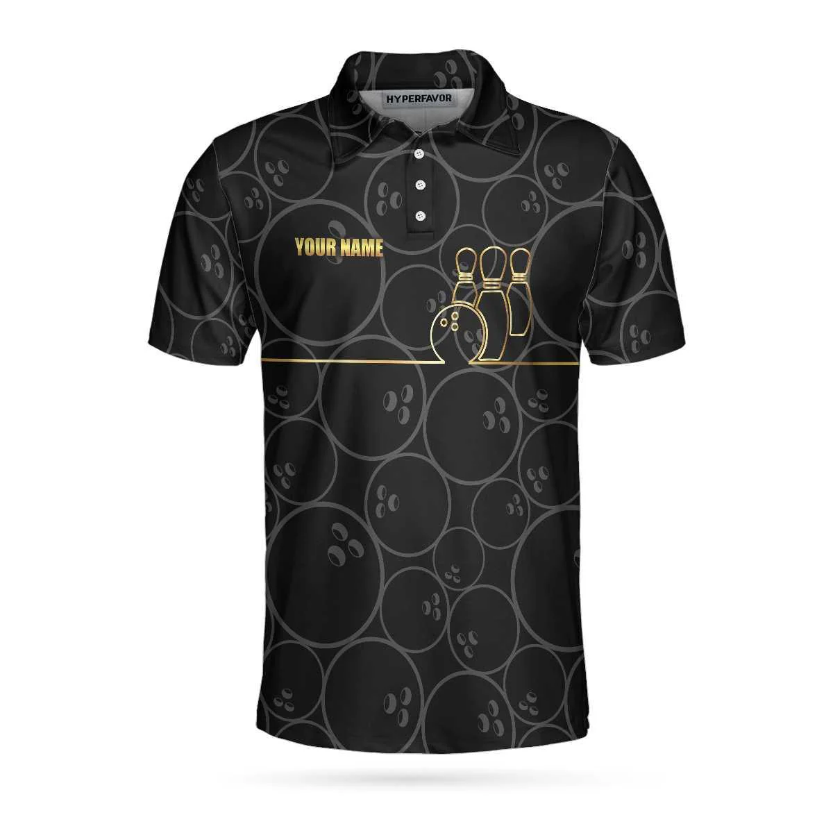 Bowling Men Polo Shirt Custom Name - Bowling Pattern And Golden Personalized Bowling Polo Shirt - Gift For Friend, Family, Bowling Lovers - Image 2