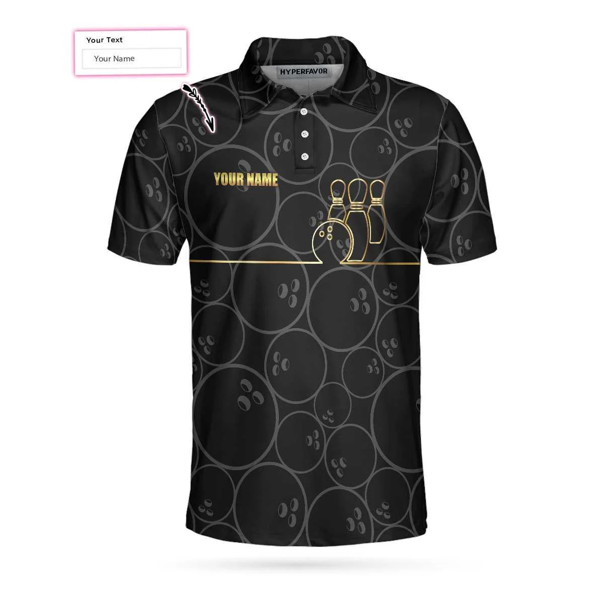 Bowling Men Polo Shirt Custom Name - Bowling Pattern And Golden Personalized Bowling Polo Shirt - Gift For Friend, Family, Bowling Lovers - Image 4
