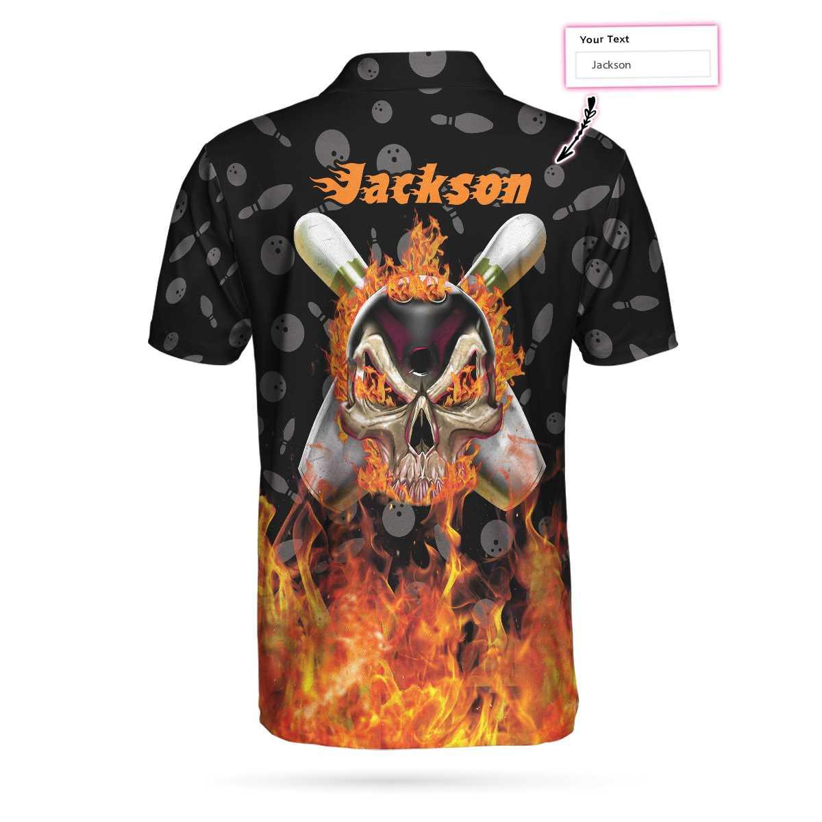 Bowling Men Polo Shirt Custom Name - Bowling Skull Flame Personalized Bowling Polo Shirt - Gift For Friend, Family, Bowling Lovers