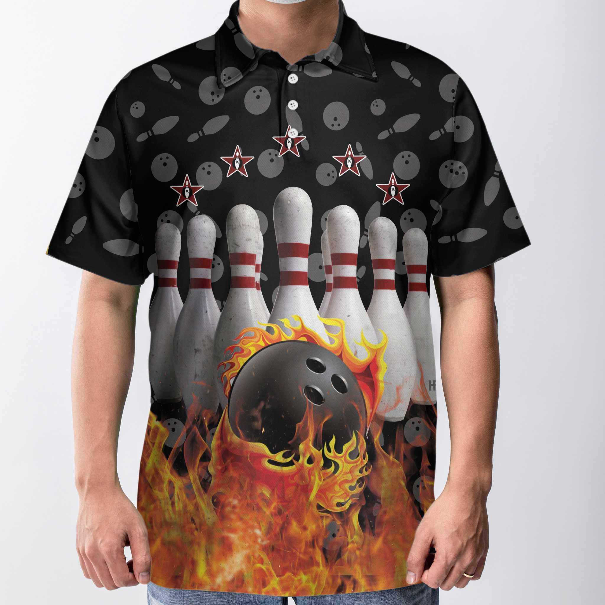 Bowling Men Polo Shirt Custom Name - Bowling Skull Flame Personalized Bowling Polo Shirt - Gift For Friend, Family, Bowling Lovers - Image 3