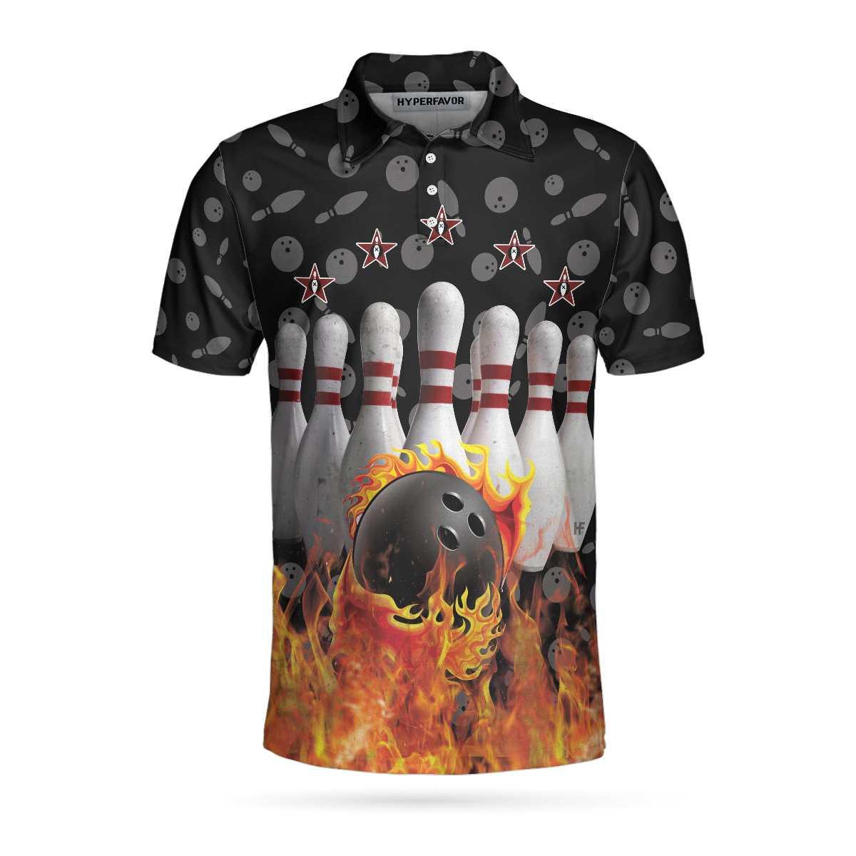 Bowling Men Polo Shirt Custom Name - Bowling Skull Flame Personalized Bowling Polo Shirt - Gift For Friend, Family, Bowling Lovers - Image 4