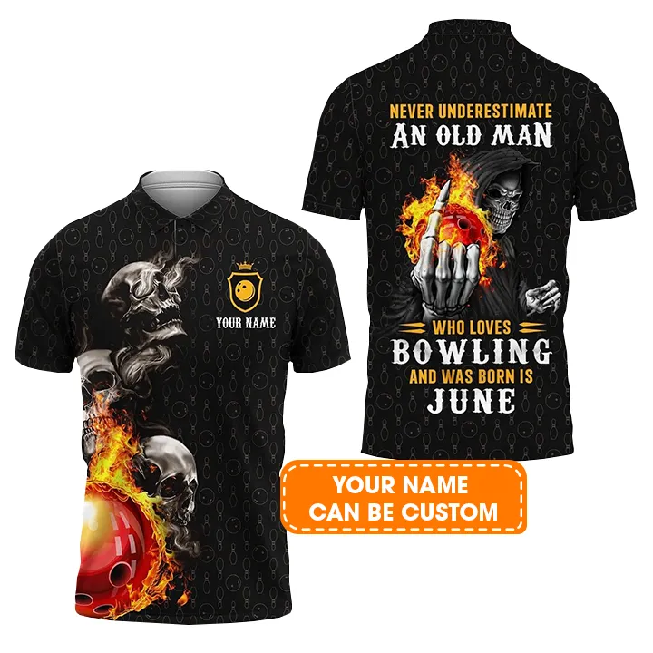 Bowling Men Polo Shirt Custom Name - Bowling Skull Who Loves Bowling And Was Born In June Personalized Polo Shirt For Men - Gift For Bowling Lovers, Friend, Family - Image 2