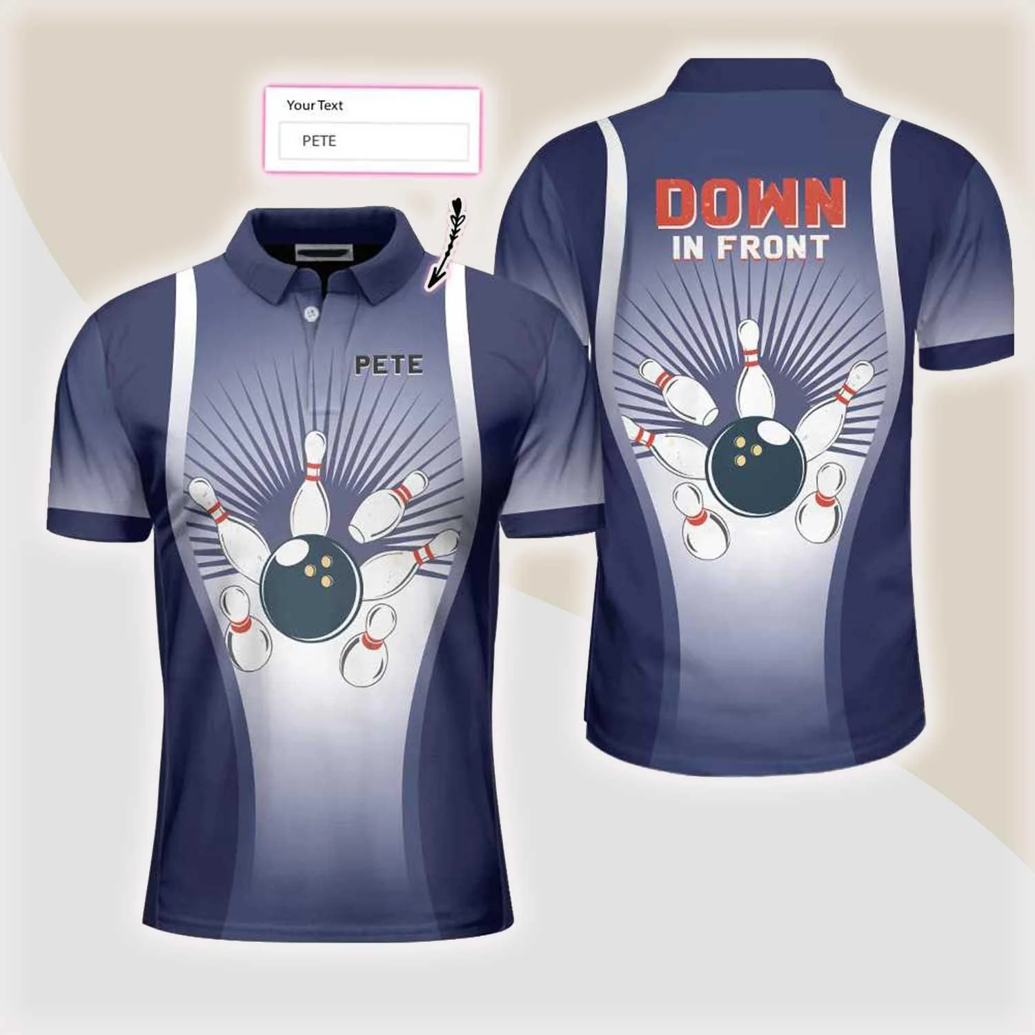 Bowling Men Polo Shirt Custom Name- Down In Front Bowling Personalized Bowling Polo Shirt - Gift For Friend, Family, Bowling Lovers