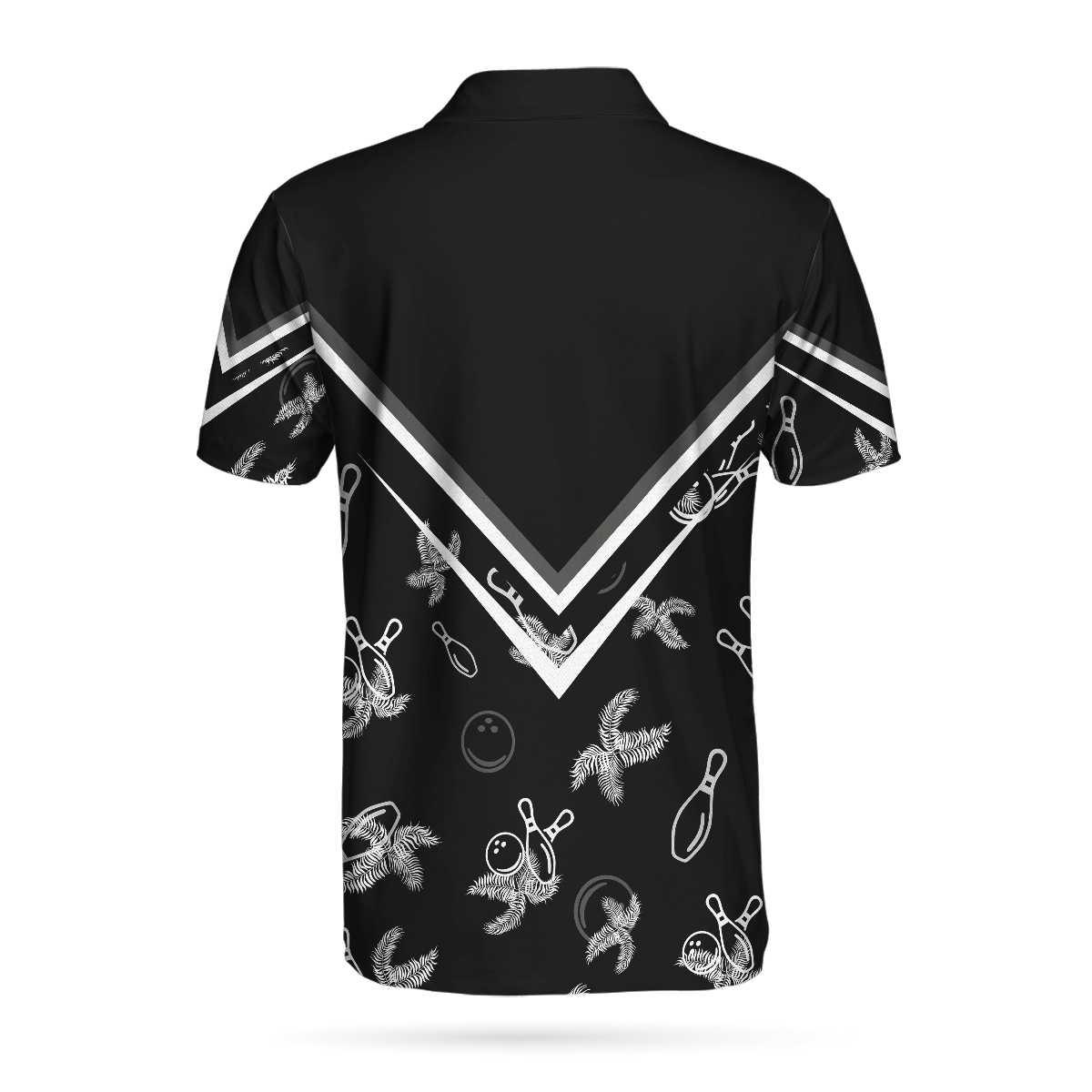 Bowling Men Polo Shirt Custom Name - Monochrome Tropical Pattern, Black Bowling Personalized Bowling Polo Shirt - Gift For Friend, Family, Bowling Lovers - Image 5