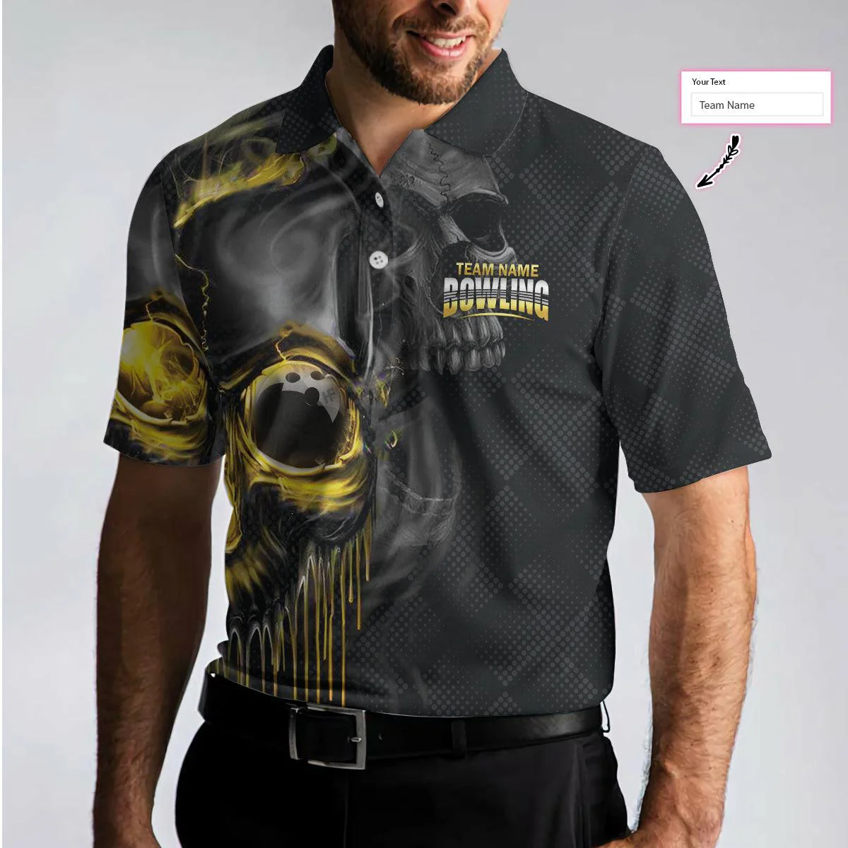 Bowling Men Polo Shirt Custom Name - Shut Up And Bowl Golden Skull Personalized Bowling Polo Shirt - Gift For Friend, Family, Bowling Lovers - Image 5
