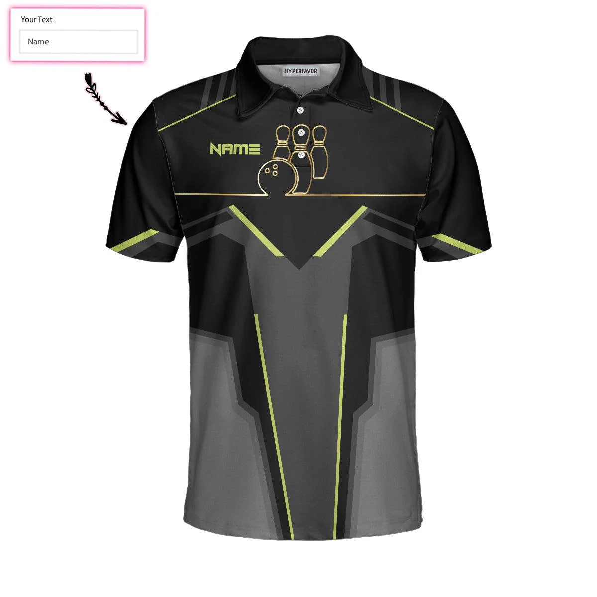 Bowling Men Polo Shirt Custom Name - Slow Roll Black And Golden Pattern Personalized Bowling Polo Shirt - Gift For Friend, Family, Bowling Lovers - Image 4