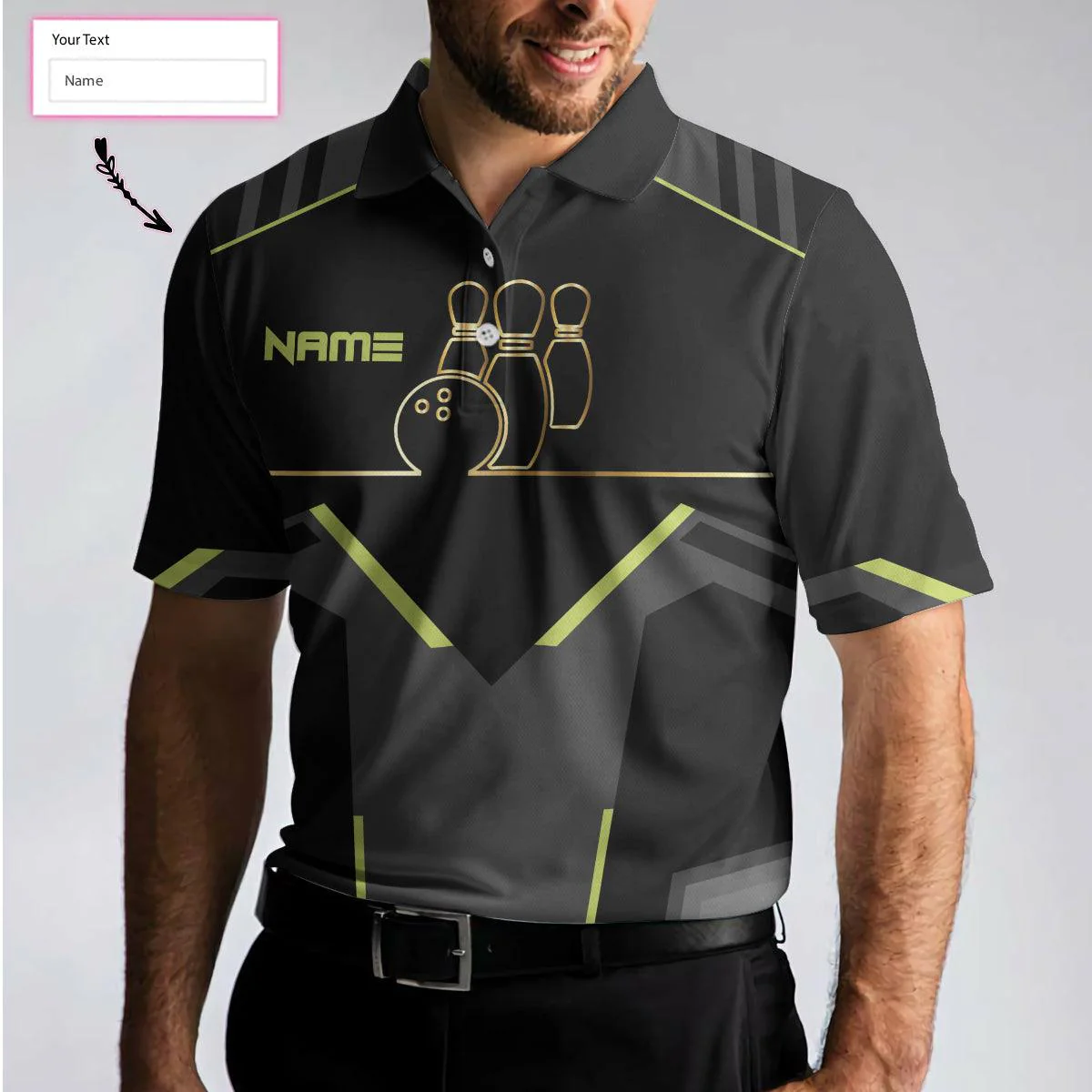 Bowling Men Polo Shirt Custom Name - Slow Roll Black And Golden Pattern Personalized Bowling Polo Shirt - Gift For Friend, Family, Bowling Lovers - Image 6