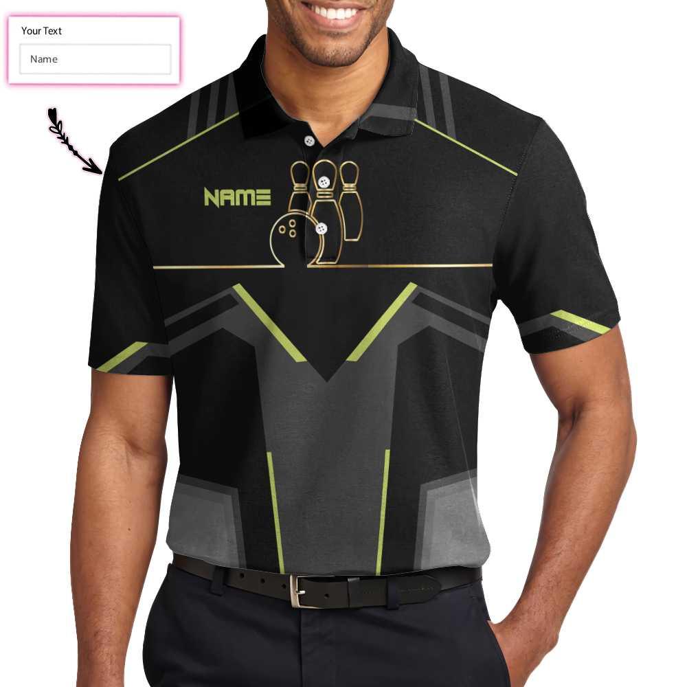Bowling Men Polo Shirt Custom Name - Slow Roll Black And Golden Pattern Personalized Bowling Polo Shirt - Gift For Friend, Family, Bowling Lovers - Image 7