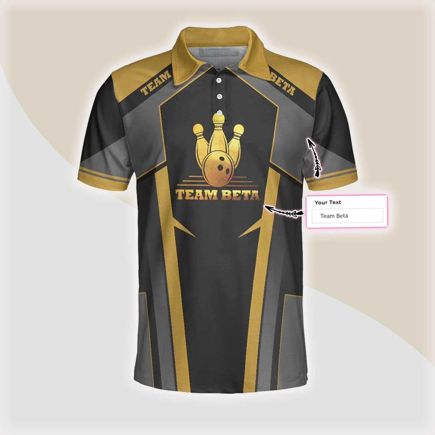 Bowling Men Polo Shirt Custom Team Name - Golden Bowling Personalized Bowling Polo Shirt - Gift For Friend, Family, Bowling Lovers