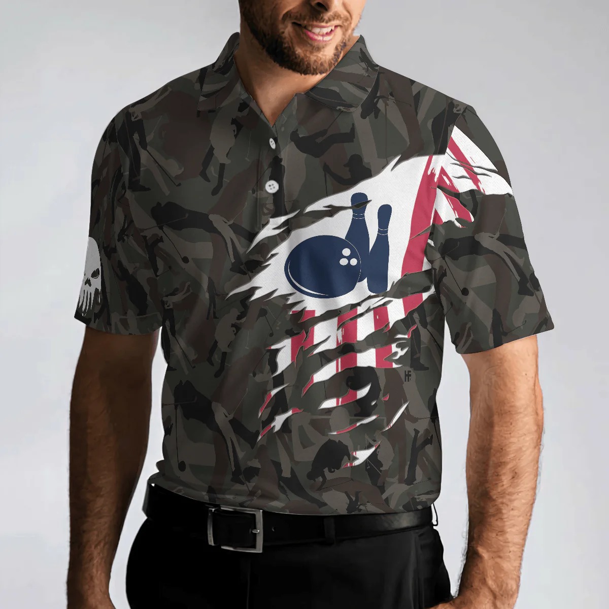 Bowling Men Polo Shirt - Hand Instruction American Flag Camouflage Bowling Polo Shirt - Gift For Friend, Family, Bowling Lovers - Image 6