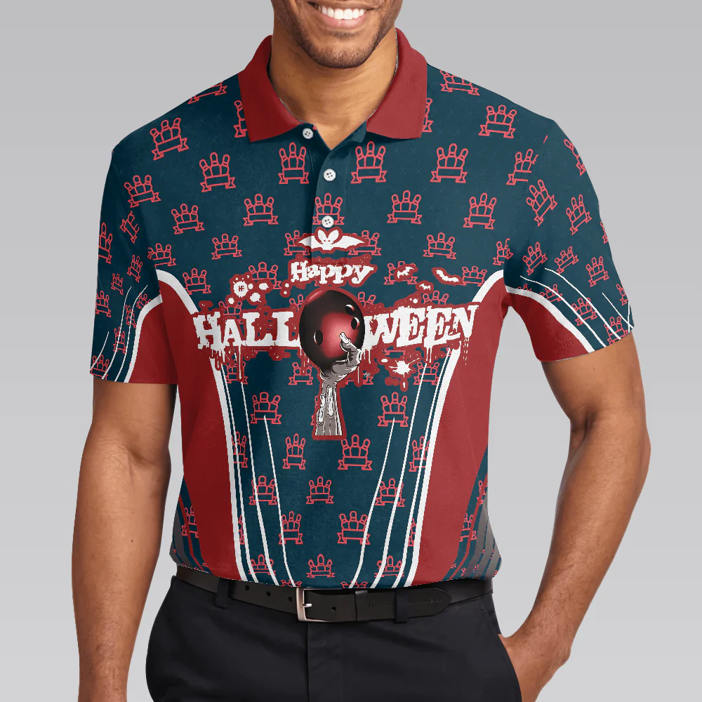 Bowling Men Polo Shirt - Happy Halloween And Happy Bowling Polo Shirt - Gift For Friend, Family, Bowling Lovers - Image 5