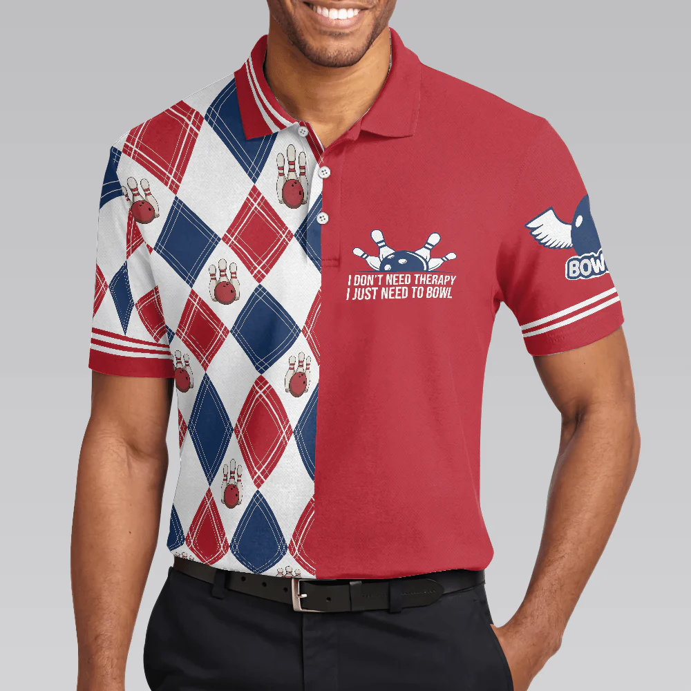 Bowling Men Polo Shirt - I Don't Need Therapy I Just Need To Bowl Polo Shirt, Argyle Pattern Bowling Polo Shirt - Gift For Friend, Family, Bowling Lovers - Image 5
