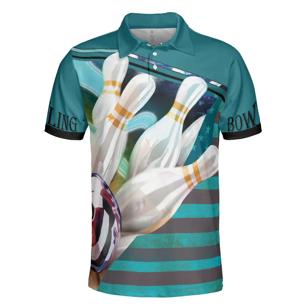 Bowling Men Polo Shirt - Love Bowling Polo Shirt, Blue American Flag Bowling Polo Shirt - Gift For Friend, Family, Bowling Lovers - Image 4