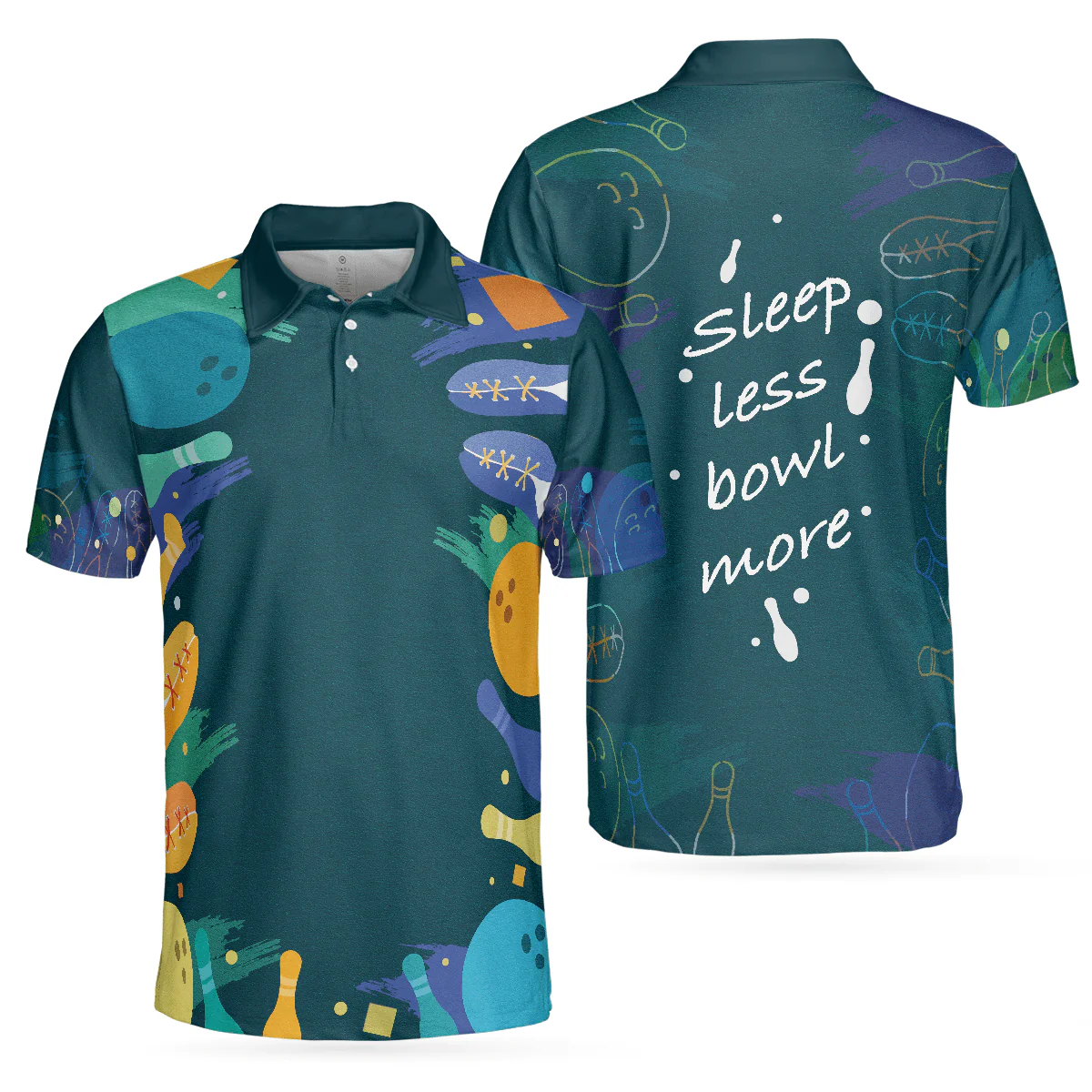 Bowling Men Polo Shirt - Sleep Less Bow More Mens Green Bowling Polo Shirt - Gift For Friend, Family, Bowling Lovers - Image 2
