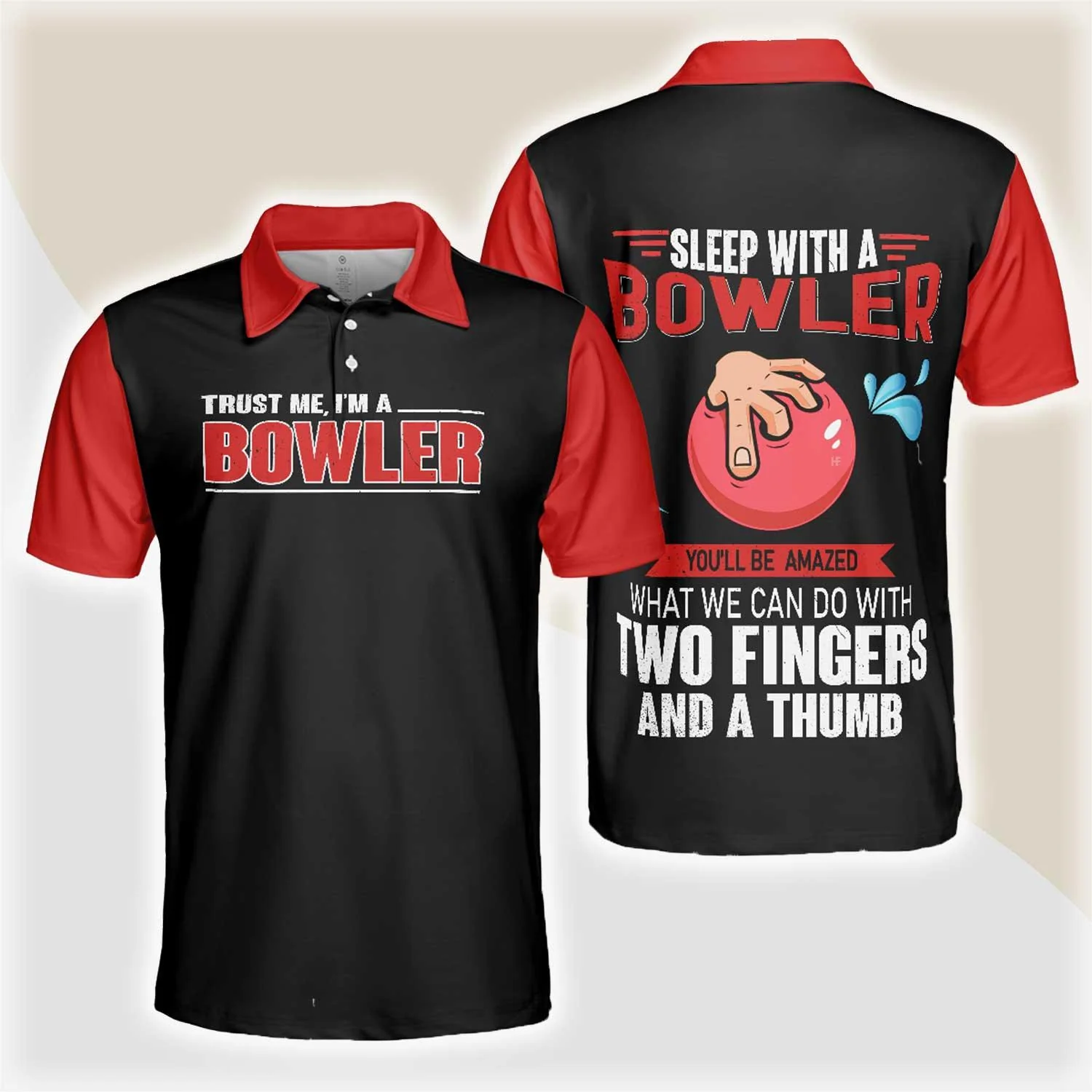 Bowling Men Polo Shirt - Sleep With Bowler Polo Shirt, Black And Red Bowling Polo Shirt - Gift For Friend, Family, Bowling Lovers
