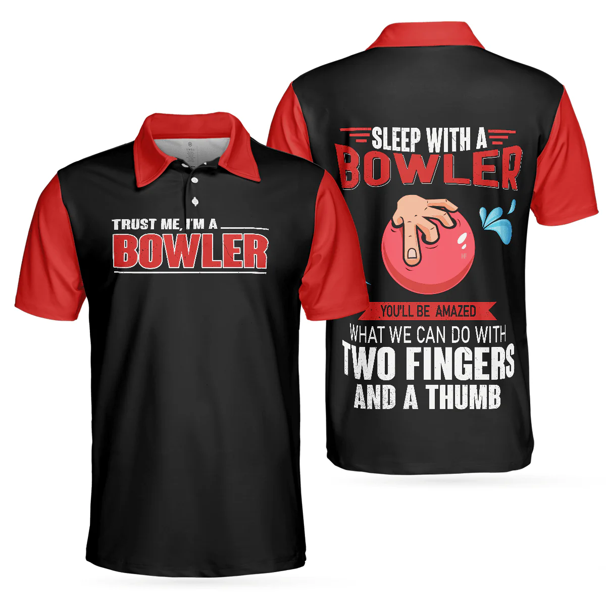 Bowling Men Polo Shirt - Sleep With Bowler Polo Shirt, Black And Red Bowling Polo Shirt - Gift For Friend, Family, Bowling Lovers - Image 2