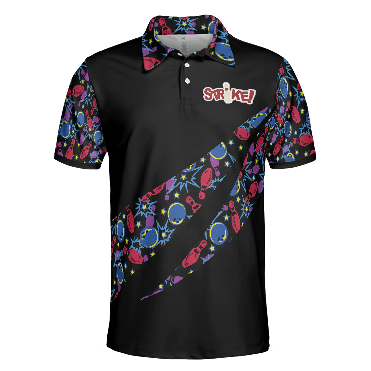 Bowling Men Polo Shirt - Split Happen Polo Shirt, Bowling Ball & Pin Seamless Pattern Bowling Polo Shirt - Gift For Friend, Family, Bowling Lovers - Image 5
