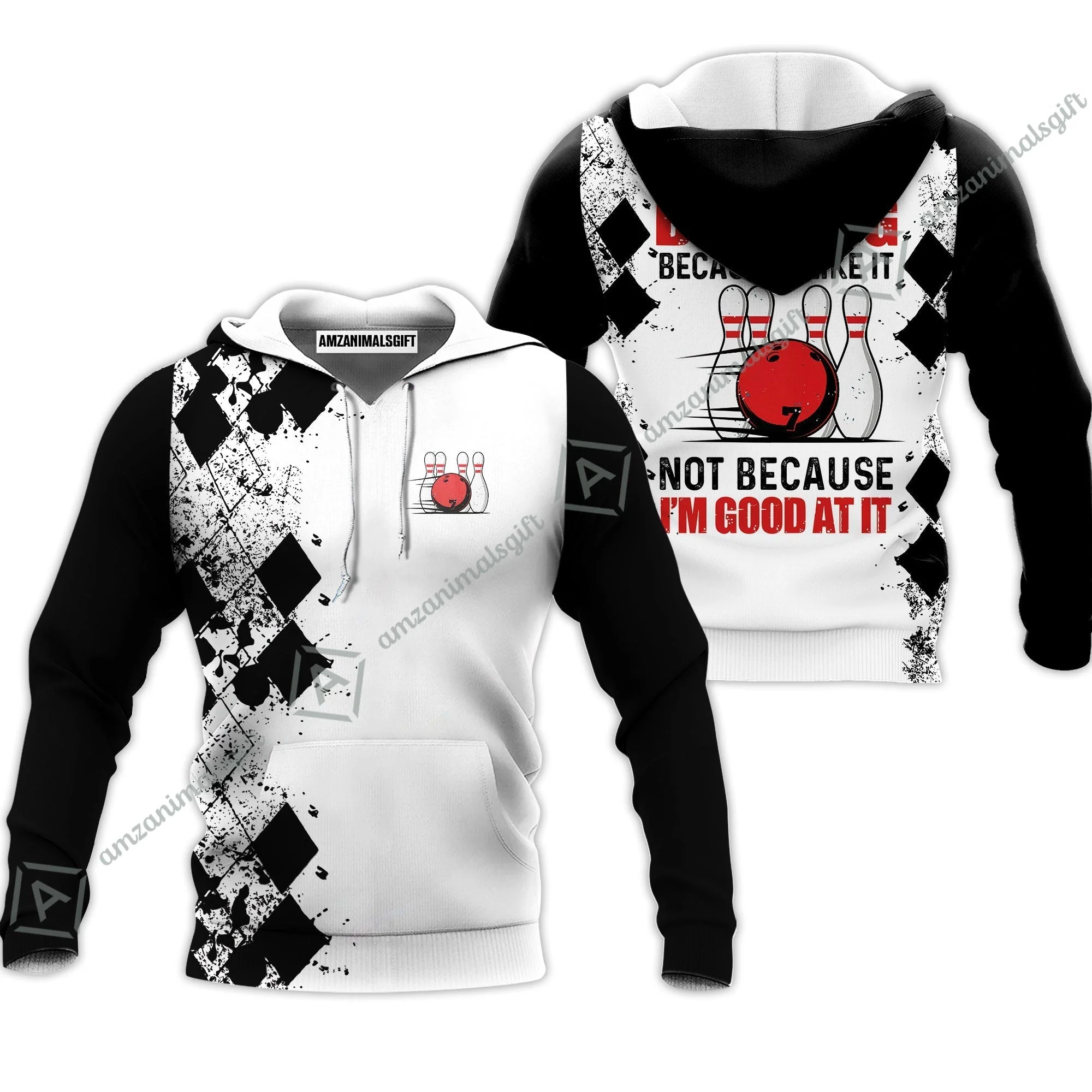 Bowling Sweatshirt - I Go Bowling Because I Like It Sweatshirt, Black Argyle Pattern Shirt Design, Best Bowling Shirt - Image 3