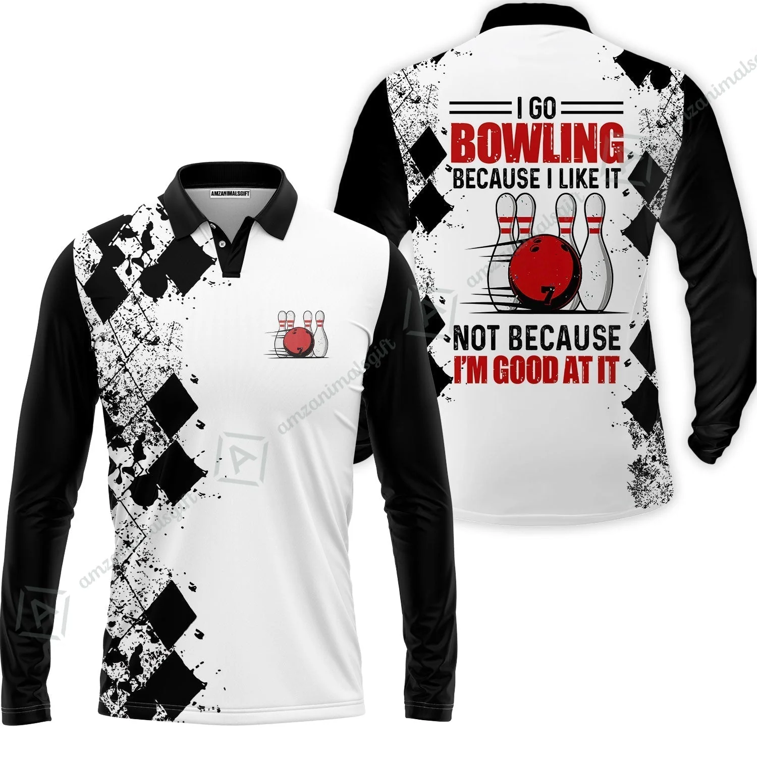 Bowling Sweatshirt - I Go Bowling Because I Like It Sweatshirt, Black Argyle Pattern Shirt Design, Best Bowling Shirt - Image 5