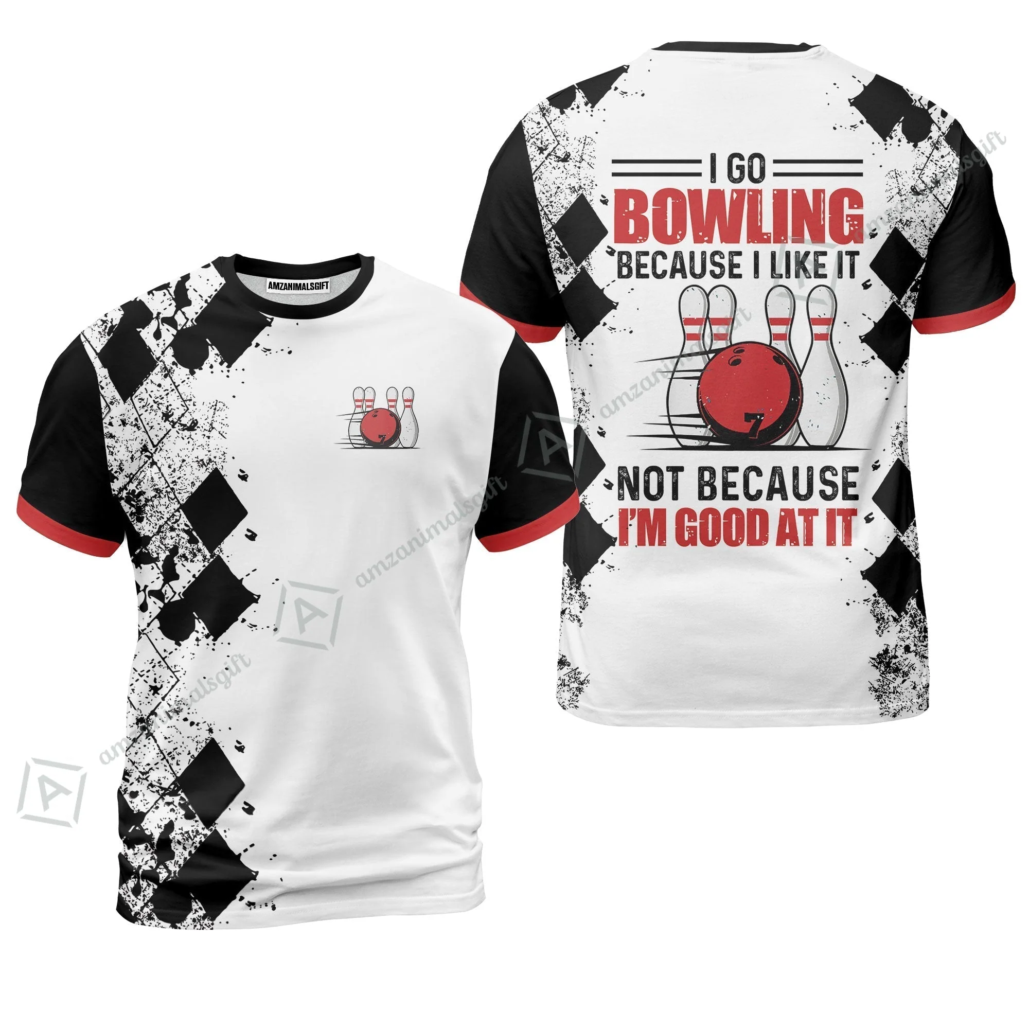 Bowling Sweatshirt - I Go Bowling Because I Like It Sweatshirt, Black Argyle Pattern Shirt Design, Best Bowling Shirt - Image 8
