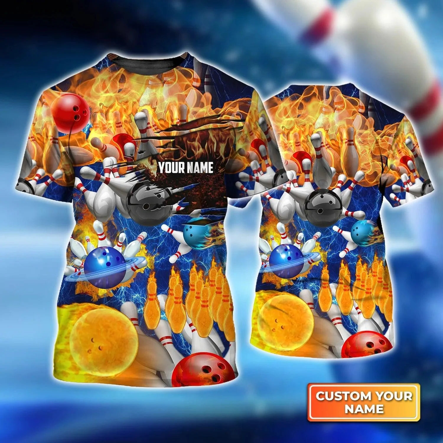 Bowling T shirt Custom Name - Bowling Colorful Balls and Pins Personalized Bowling T-shirt - Gift For Friend, Family, Bowling Lovers