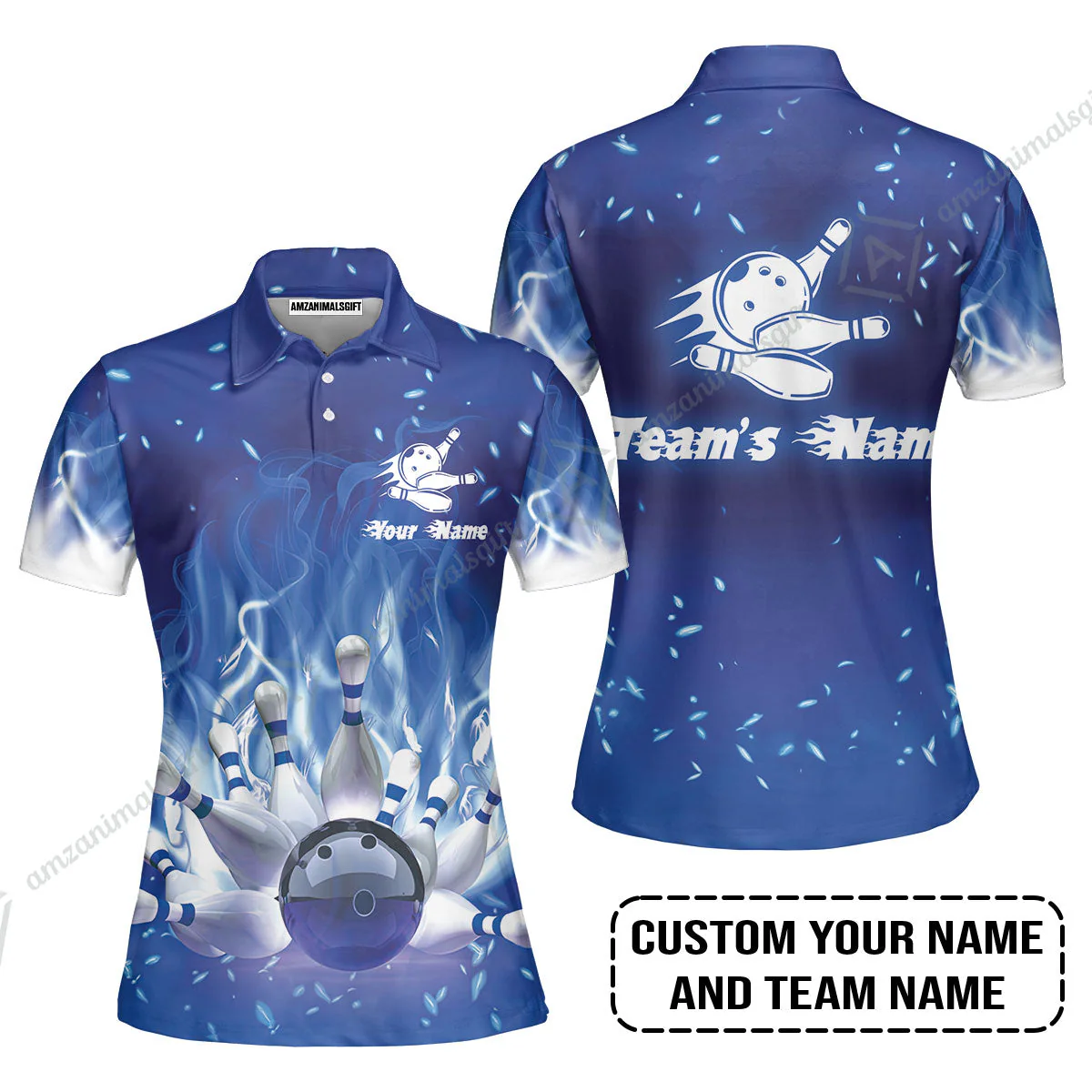 Bowling T-Shirt Custom Name - Bowling On Blue Fire Personalized T-Shirt - Image 4