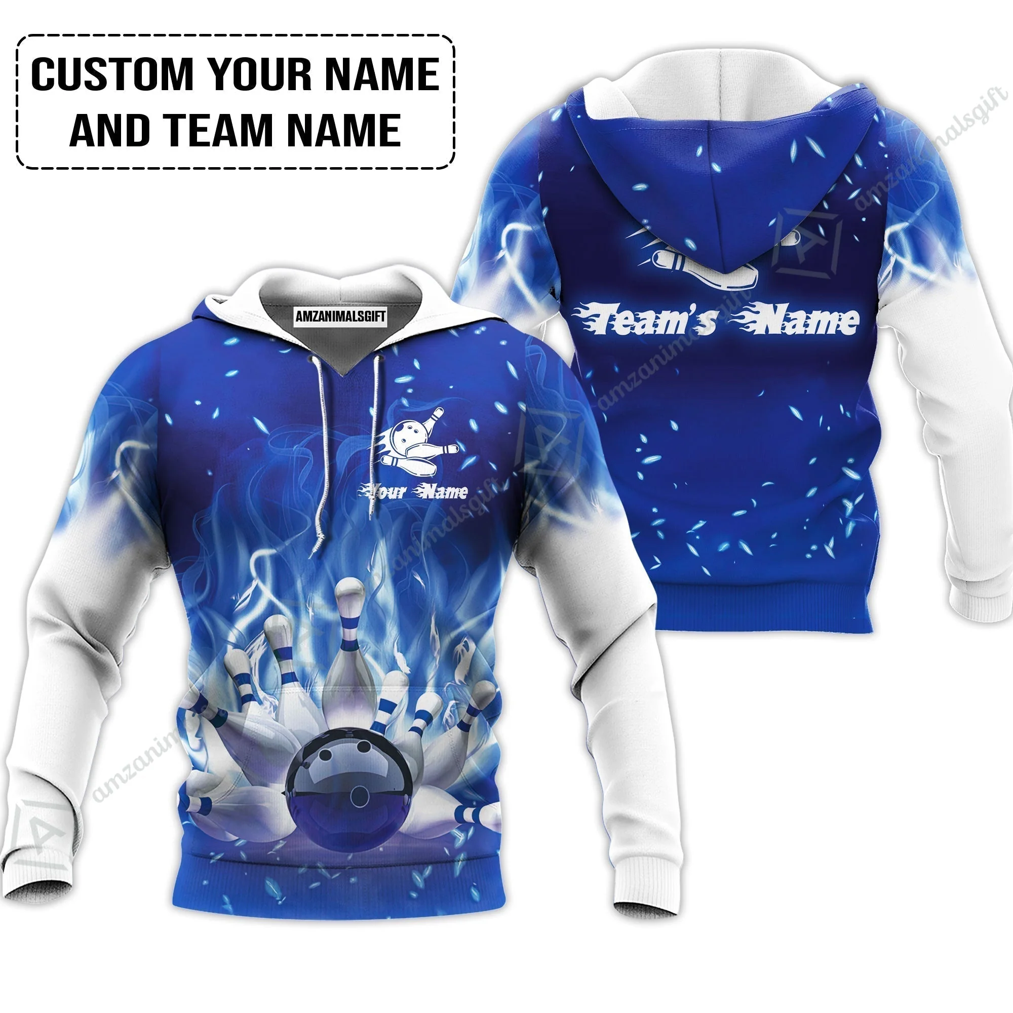 Bowling T-Shirt Custom Name - Bowling On Blue Fire Personalized T-Shirt - Image 5