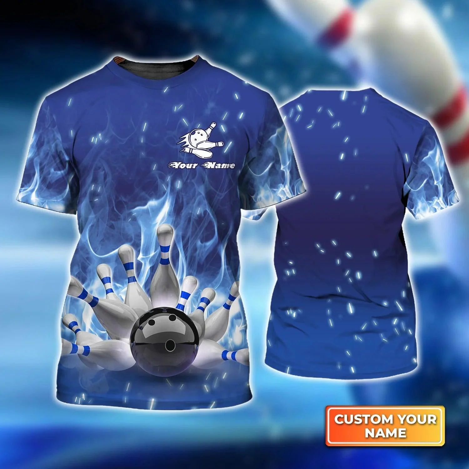 Bowling T shirt Custom Name - Bowling On Blue Fire Personalized T-shirt - Gift For Friend, Family, Bowling Lovers