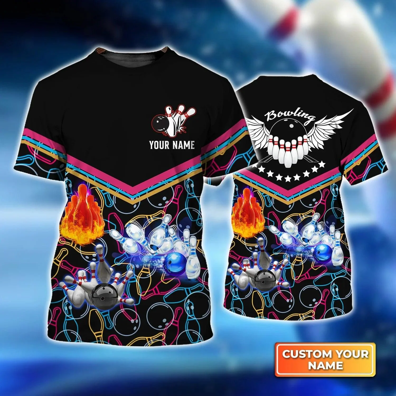 Bowling T shirt Custom Name - Bowling Strike Abstract Colorful Personalized Bowling T-shirt - Gift For Friend, Family, Bowling Lovers