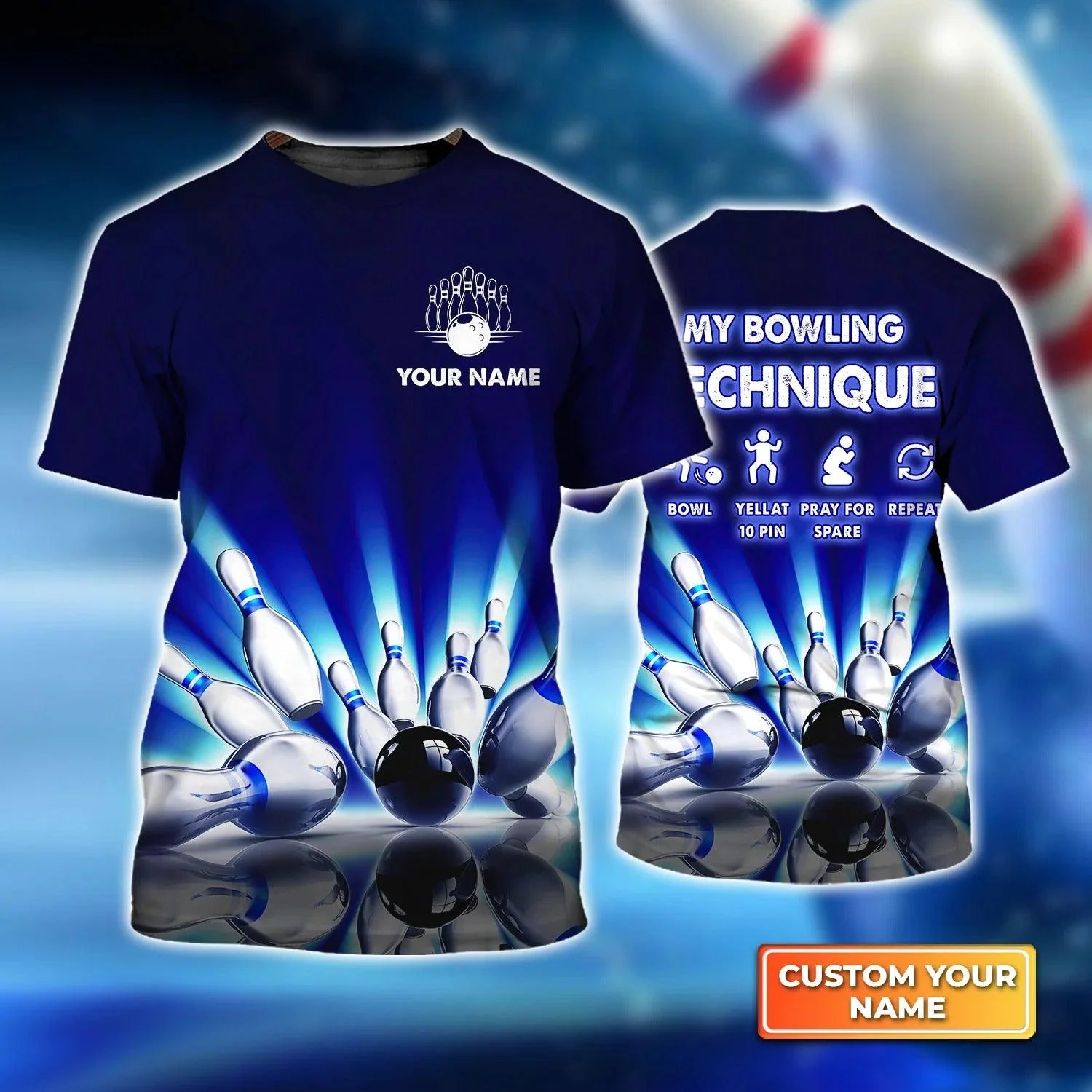 Bowling T shirt Custom Name -Bowling Techinque Neonlights Personalized Bowling T-shirt - Gift For Friend, Family, Bowling Lovers