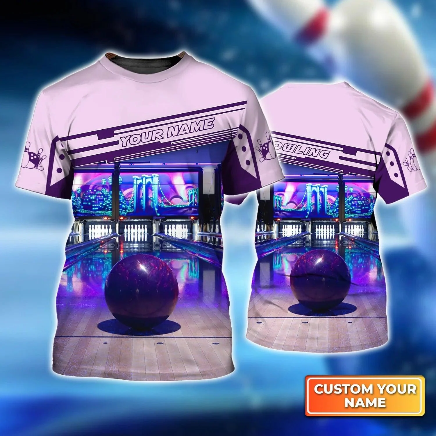 Bowling T shirt Custom Name - Purple Bowling Ball Personalized T-shirt - Gift For Friend, Family, Bowling Lovers