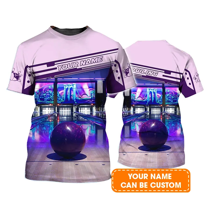 Bowling T shirt Custom Name - Purple Bowling Ball Personalized T-shirt - Gift For Friend, Family, Bowling Lovers - Image 2