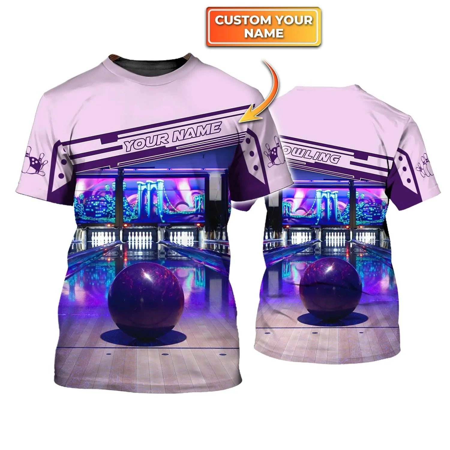Bowling T shirt Custom Name - Purple Bowling Ball Personalized T-shirt - Gift For Friend, Family, Bowling Lovers - Image 3