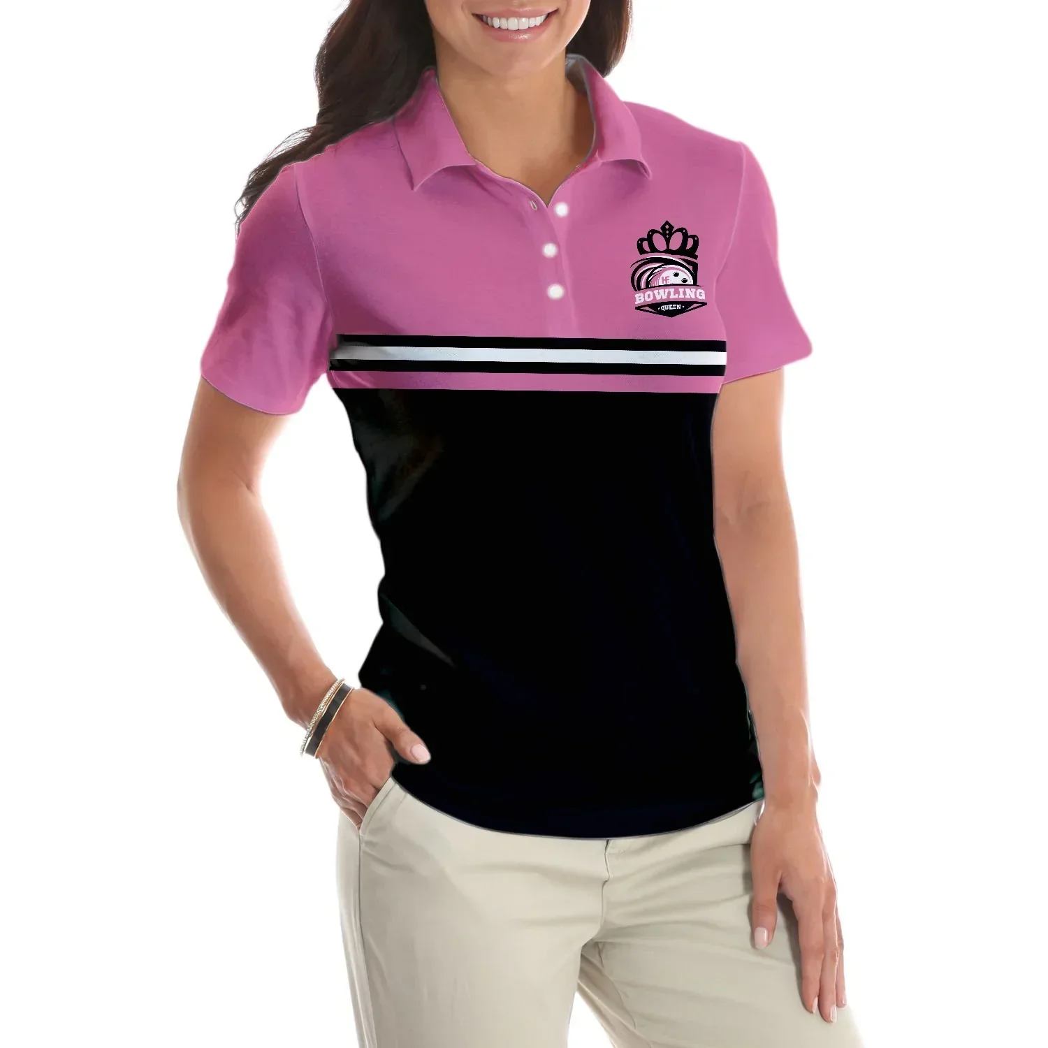Bowling Women Polo Shirt - Black And Pink Polo Shirt, I'm A Classy Sassy Bowling Polo Shirt - Gift For Wife, Family, Bowling Lovers - Image 6