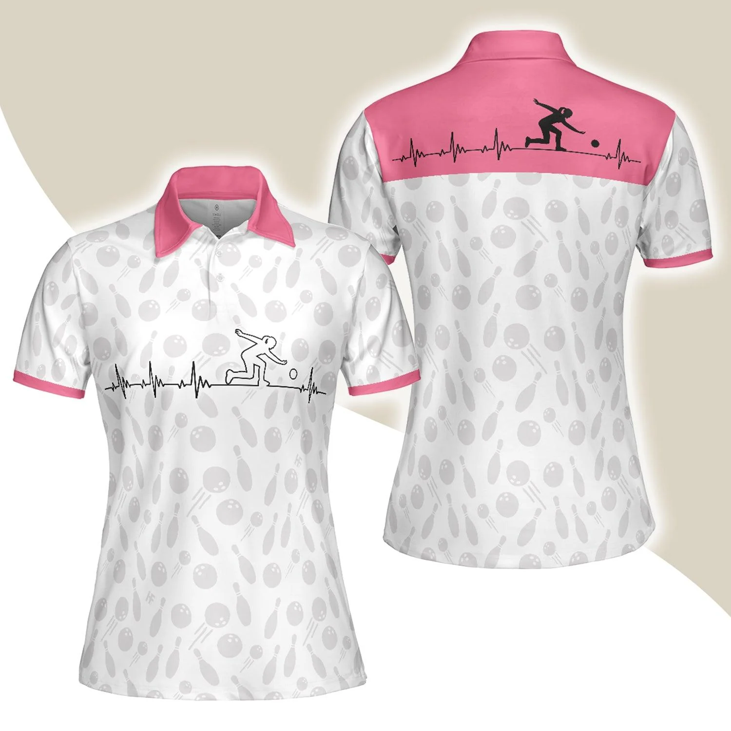 Bowling Women Polo Shirt - Bowling Is My Heart Bowling Polo Shirt, Bowling Balls And Pins Pattern Bowling Polo Shirt - Gift For Wife, Family, Bowling Lovers