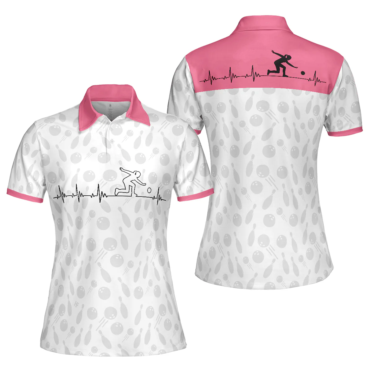 Bowling Women Polo Shirt - Bowling Is My Heart Bowling Polo Shirt, Bowling Balls And Pins Pattern Bowling Polo Shirt - Gift For Wife, Family, Bowling Lovers - Image 2