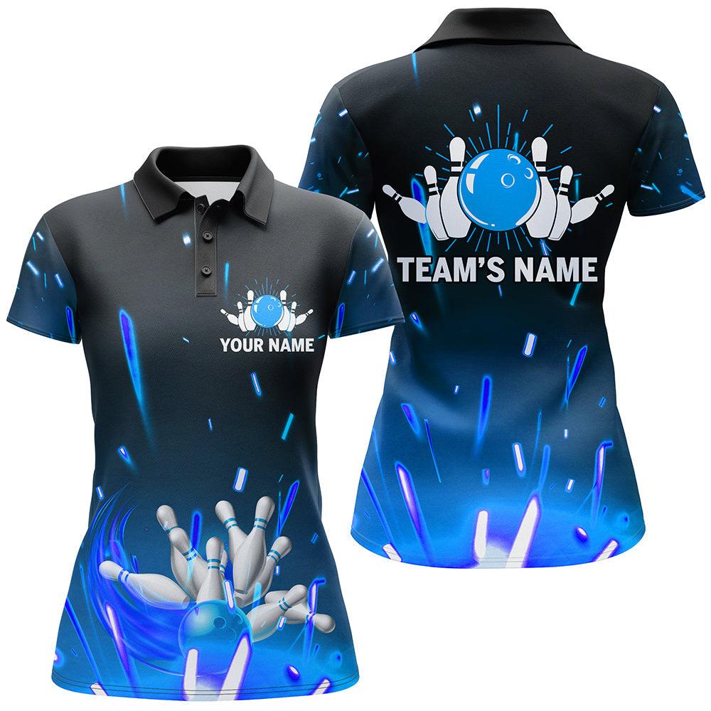 Bowling Women Polo Shirt Custom Name - Blue Bowling Personalized Bowling Polo Shirt - Gift For Friend, Family, Bowling Lovers - Image 2