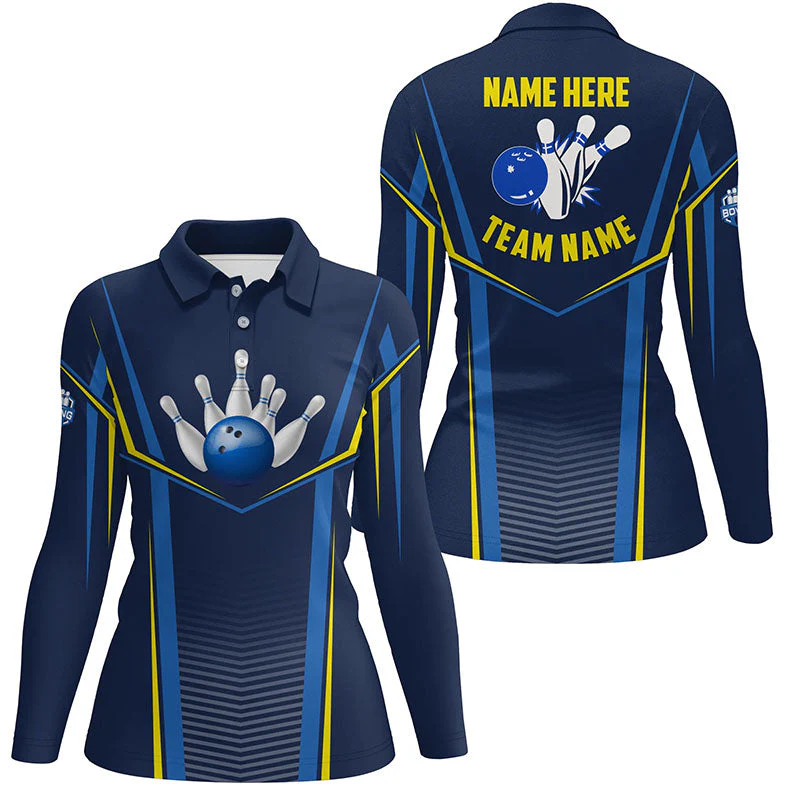 Bowling Women Polo Shirt Custom Name - Bowling Ball And Pins Personalized Bowling Polo Shirt - Gift For Friend, Family, Bowling Lovers - Image 2