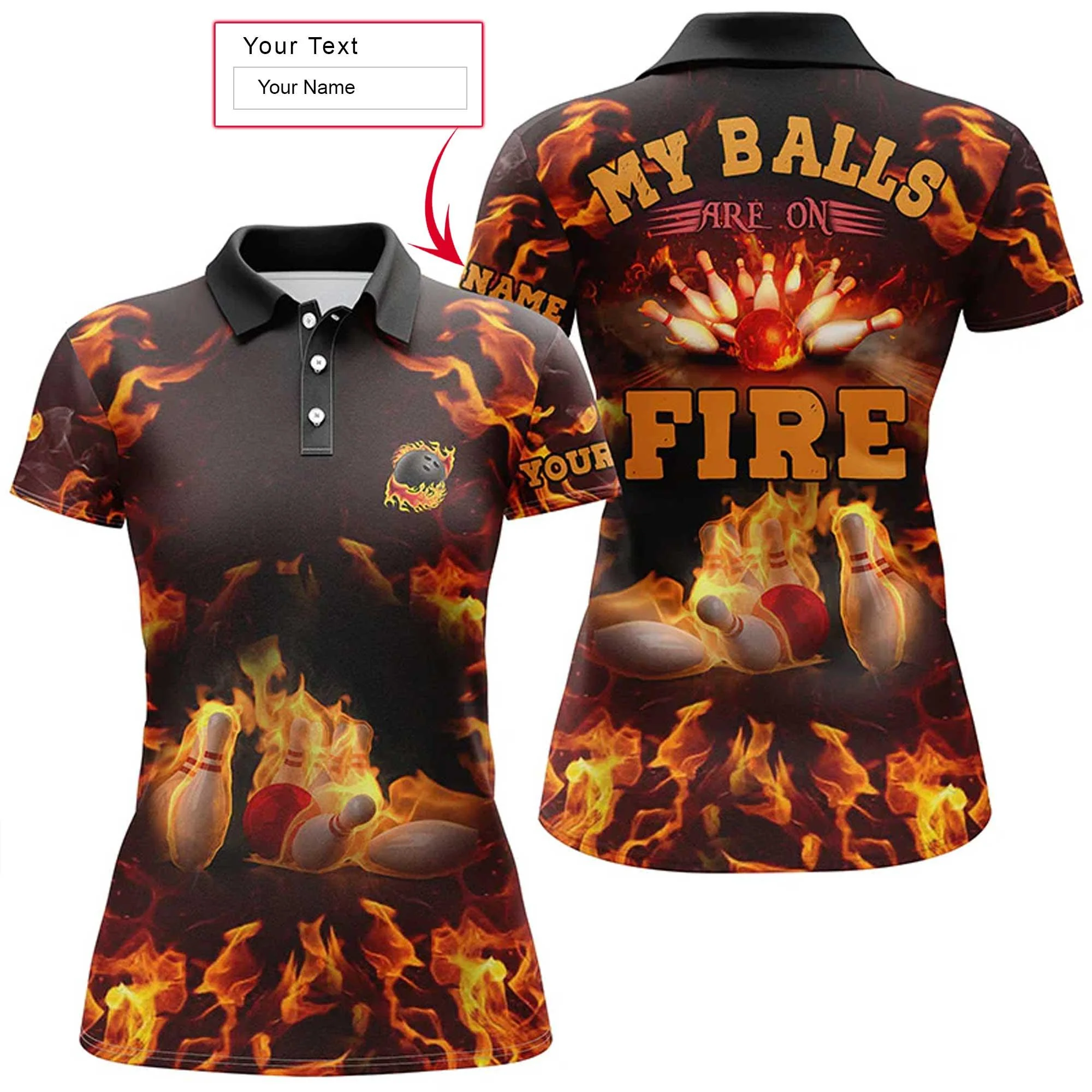 Bowling Women Polo Shirt Custom Name - My Balls Are On Fire Bowling Personalized Bowling Polo Shirt - Gift For Friend, Family, Bowling Lovers