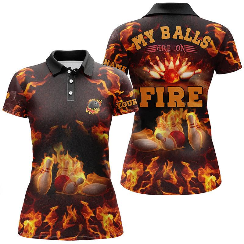 Bowling Women Polo Shirt Custom Name - My Balls Are On Fire Bowling Personalized Bowling Polo Shirt - Gift For Friend, Family, Bowling Lovers - Image 2