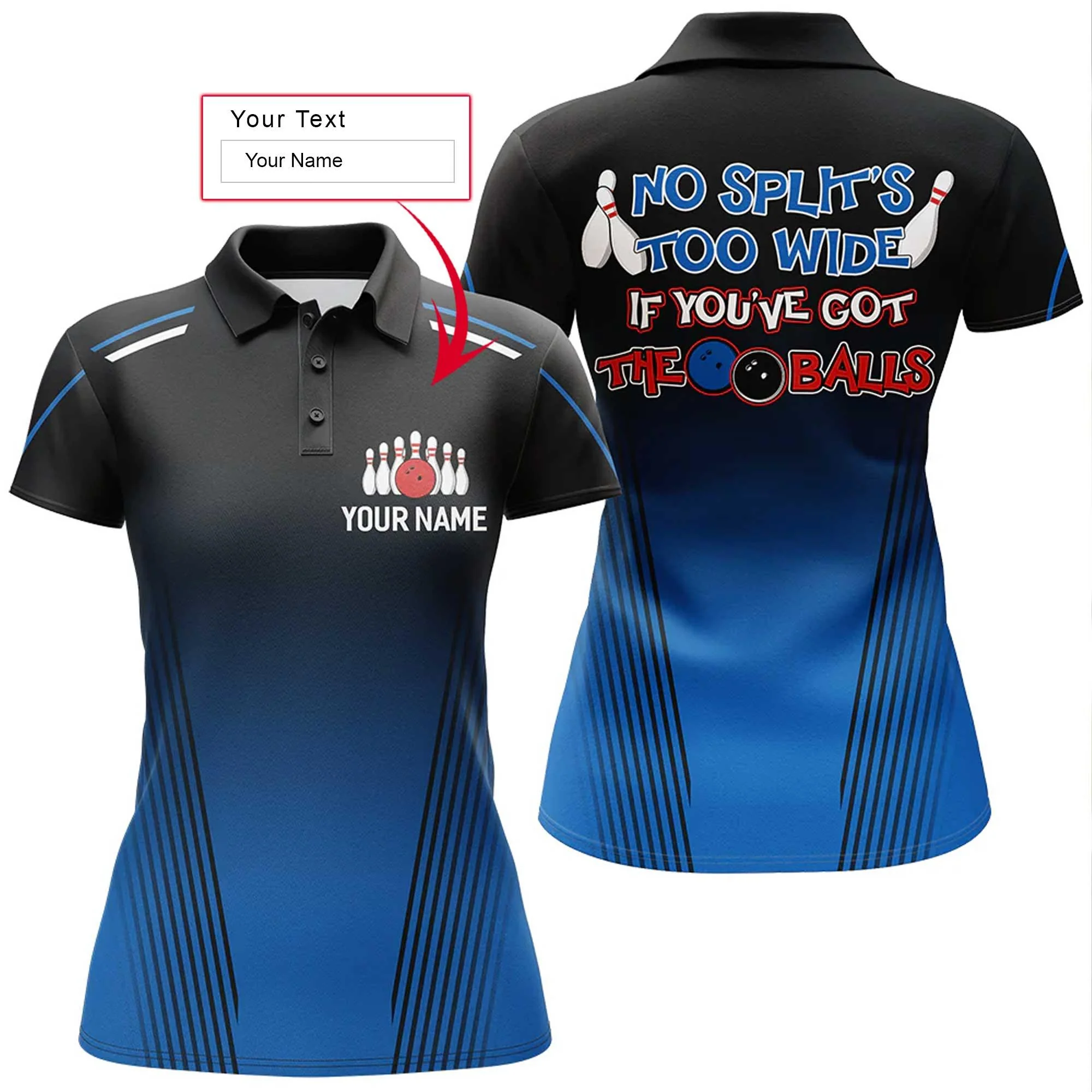 Bowling Women Polo Shirt Custom Name - No Split's Too Wide Bowling Personalized Bowling Polo Shirt - Gift For Friend, Family, Bowling Lovers