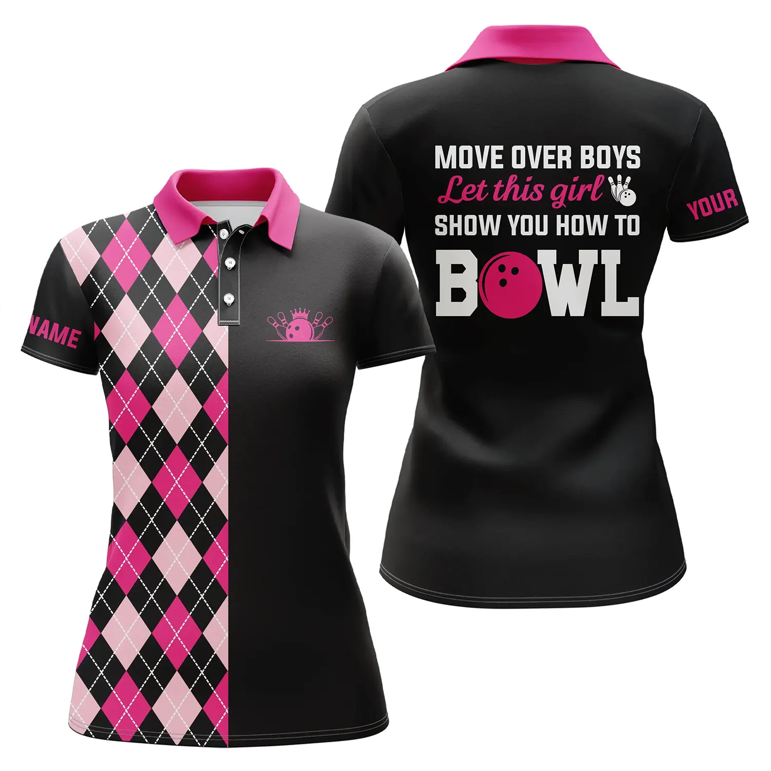 Bowling Women Polo Shirt Custom Name - Pink Bowling Personalized Bowling Polo Shirt - Gift For Friend, Family, Bowling Lovers - Image 2